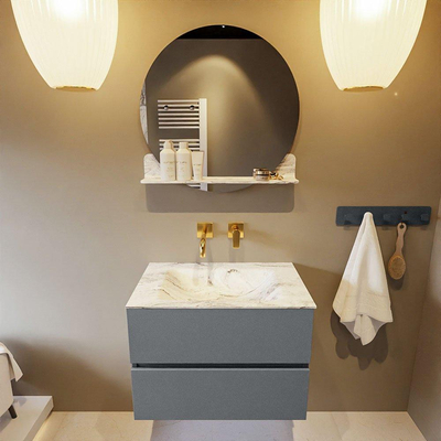 Mondiaz VICA-DLUX Ensemble de meuble de salle de bain - 70cm - meuble sous-vasque plata - 2 tiroirs - lavabo encastrée cloud milieu - sans trous de robinet - version haute de 60cm - glace