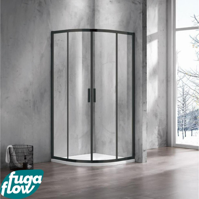 FugaFlow Efficiente Vetro Cabine de douche - 100x100x200cm - quart de rond - verre clair - profilé - noir mat