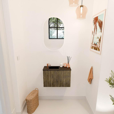 Mondiaz JOYA 60cm toiletmeubel - kleur Dusk - Wastafel FAYE positie Links 1 kraangat kleur Urban.