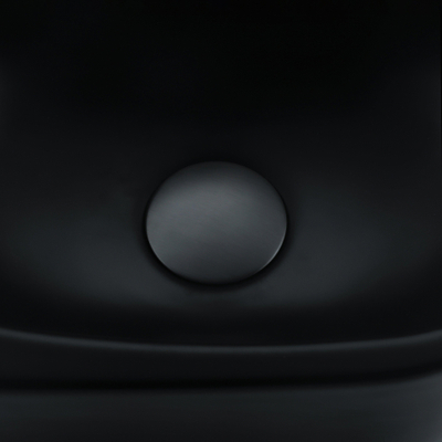 QeramiQ Fuente Ensemble de lavabo - 40x21.5x12cm - gauche - lisse - demi-rond - 1 trou de robinet - céramique - robinet de lavabo gunmetal - bouchon de vidange - siphon abaissé - noir mat