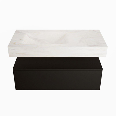 Mondiaz ALAN-DLUX Ensemble de meuble - 100cm - meuble Urban mat - 1 tiroir - Lavabo Cloud Ostra suspendu - vasque Gauche - 1 trou de robinet
