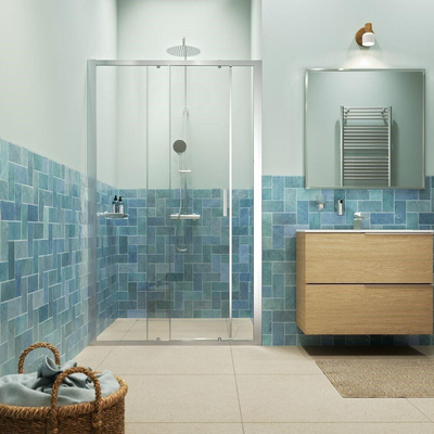 Sealskin Inc. Porte coulissante en deux parties pour niche 120x200cm 8mm verre de sécurité transparent avec couche anticalcaire Argent poli brillant