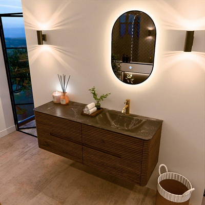 Mondiaz CIRO-DLUX Ensemble de meubles de salle de bains - 140x45x50cm - Lavabo solid surface Lava - 1 vasque à droite - 1 trou de robinet - 4 tiroirs - Dusk