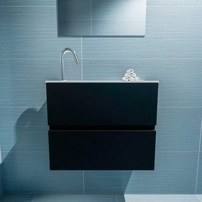 MONDIAZ ADA Meuble WC - 60x30x50cm - 1 trou de robinet - 2 tiroirs - urban mat - lavabo à gauche - Solid surface - Blanc