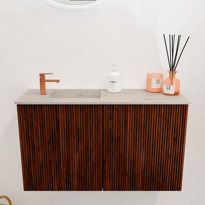 Mondiaz JOYA-DLUX 70cm toiletmeubel - kleur Ruby - Wastafel FAYE positie Links 1 kraangat kleur Opalo.