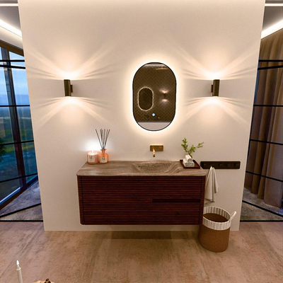 Mondiaz CIRO-DLUX Meuble de salle de bains - 120x45x50cm - Plan vasque solid surface Oza - 1 vasque à droite - sans trous de robinetterie - 2 tiroirs - Ruby