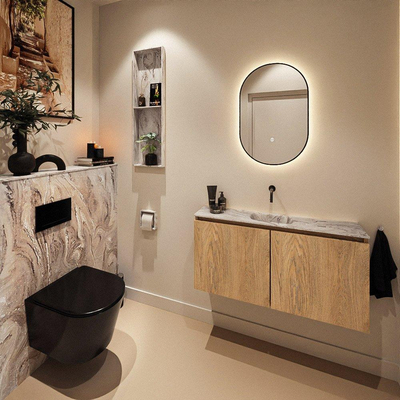 MONDIAZ TURE-DLUX 100cm toiletmeubel Washed Oak. EDEN wastafel Glace positie midden. Zonder kraangat.