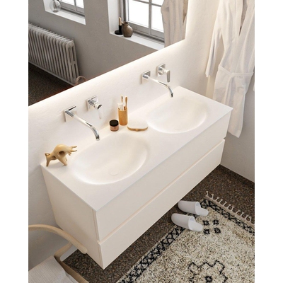 Mondiaz VICA ensemble de meuble de salle de bain - 120cm - meuble sous-vasque lin - 2 tiroirs - lavabo lune double - sans trou de robinet - miroir LED - version XL 60cm de haut