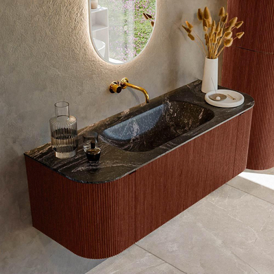 Mondiaz KURVE-DLUX Badkamermeubelset - 130x46x40cm - 1 lade - 2 deuren - wastafel solid surface - midden - zonder kraangat - Ruby