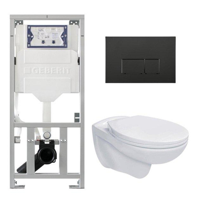 Adema Classico toiletset bestaande uit inbouwreservoir en toiletpot, basic toiletzitting en bedieningsplaat zwart