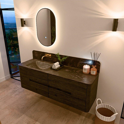 Mondiaz CIRO-DLUX Meuble de salle de bains - 150x45x50cm - Plan vasque solid surface Lava - 1 lavabo à gauche - sans trous de robinet - 4 tiroirs - Shadow