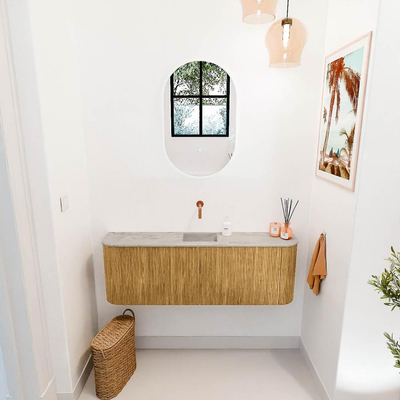 Mondiaz JOYA-DLUX 123.2cm toiletmeubel - ronding links en rechts kleur Oak - Wastafel FAYE positie Midden Zonder kraangat kleur Glace.