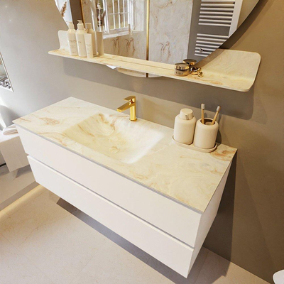 MONDIAZ VICA-DLUX Ensemble meuble de salle de bains - 120cm - meuble bas talc - 2 tiroirs - lavabo encastré cloud central - 1 trou de robinet - version haute 60cm - frape