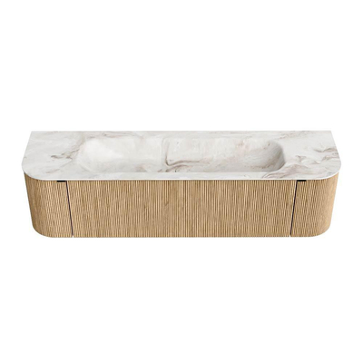 MONDIAZ KURVE-DLUX meuble de salle de bains 170 cm avec module 25 Len R couleur Oak avec 1 tiroir et 2 portes. Lavabo BIG LARGE central 2 trous de robinet couleur Frappe.