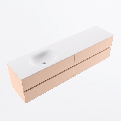 Mondiaz Vica ensemble de meuble de salle de bain - 190cm - meuble sous lavabo rosee - 4 tiroirs - lavabo moon gauche - sans trous de robinet - version haute de 60cm - talc