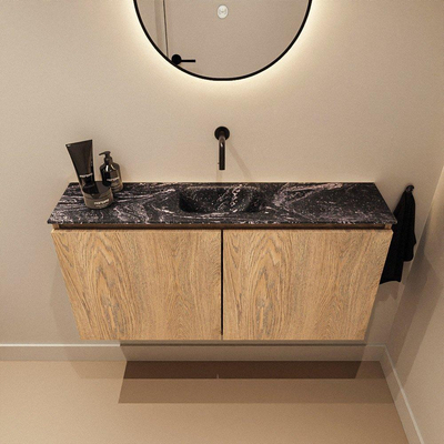 MONDIAZ TURE-DLUX Meuble toilette - 100cm - Washed Oak - EDEN - vasque Lava - position centrale - sans trou de robinet