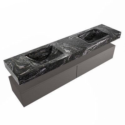 Mondiaz ALAN-DLUX Ensemble de meuble - 200cm - meuble Dark grey mat - 2 tiroirs - Lavabo Cloud Lava suspendu - vasque Gauche et droite - 2 trous de robinet