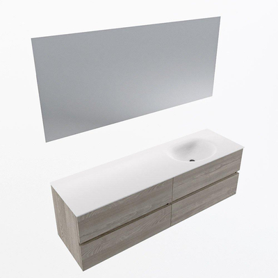 Mondiaz Vica ensemble de meuble de salle de bain - 160cm - meuble sous-vasque marron clair gris - 4 tiroirs - lavabo lune droite - 1 trou de robinet - couleur talc - miroir LED - version XL 60cm de haut