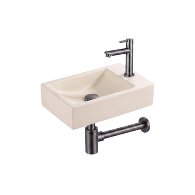 Saniclass Fuente pack lave-mains – rectangulaire – 40 x 22 x 10 cm – Solid Surface beige – robinet gunmetal brossé