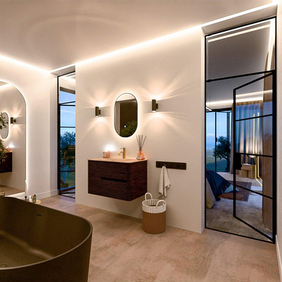 Mondiaz CIRO-DLUX Meuble de salle de bains - 80x45x50cm - Plan-vasque en solid surface Arena - 1 vasque Centrale - 1 trou de robinet - 2 tiroirs - Noyer