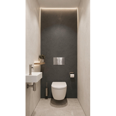 QeramiQ Dely Toiletset - 36.3x51.7cm - diepspoel - rimless - Geberit UP320 inbouwreservoir - softclose toilet zitting - 35mm - steel bedieningsplaat - rechthoekige knoppen - mat wit