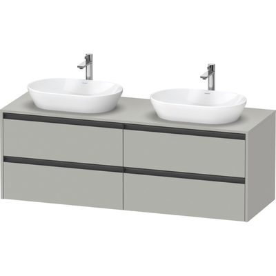 Duravit Ketho.2 Wastafelonderbouwkast - inclusief consoleplaat - met 4 laden - voor dubbele waskommen - 160x55x56.8cm - met handgrepen antraciet - betongrijs mat