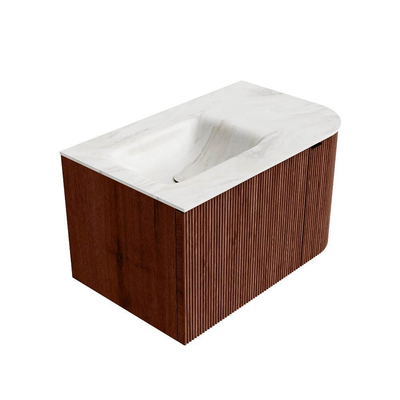 Mondiaz KURVE-DLUX Ensemble de meuble de salle de bains - 75x46x40cm - 1 tiroir - 1 porte - lavabo solid surface - gauche - 1 trou de robinet - Ruby