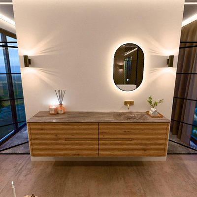 Mondiaz CIRO-DLUX Badkamermeubelset - 190x45x50cm - Solid surface wastafel Oza - 1 wasbak Rechts - zonder kraangaten - 4 lades - Oak