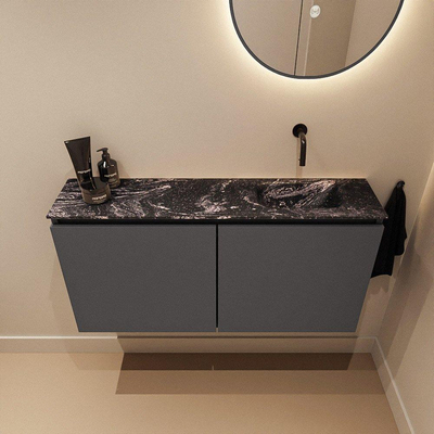 MONDIAZ TURE-DLUX 100cm toiletmeubel Dark Grey. EDEN wastafel Lava positie rechts. Zonder kraangat.