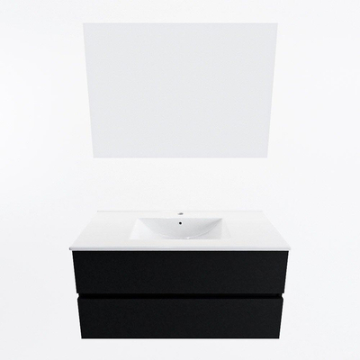 Mondiaz VICA ensemble de meuble de salle de bain - 100cm - meuble sous-vasque urban - 2 tiroirs - lavabo denia milieu - 1 trou de robinet - couleur Blanc Brillant - miroir LED - version XL 60cm de haut