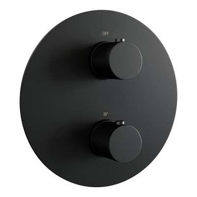 BRAUER Noir Sculpture thermostatique Douche à encastrer - 3-voies - rond - ensemble 76 - 30cm douche principale - bras mural courbé - barre douchette - flexible de douche - coude de raccordement mural - noir mat