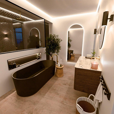 Mondiaz CIRO-DLUX Badkamermeubelset - 110x45x50cm - Solid surface wastafel Glace - 1 wasbak Rechts - zonder kraangaten - 2 lades - Dusk