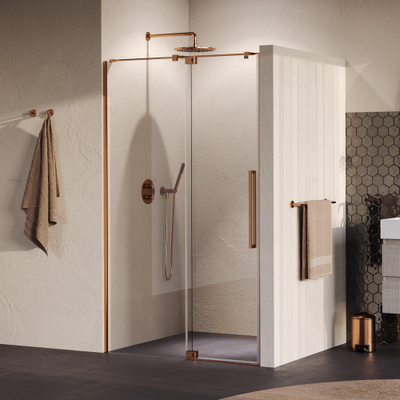 BRAUER Stellar Porte de niche - 2 pièces - 100x200cm - porte battante - revêtement verre - réversible - verre clair - cuivre brossé PVD