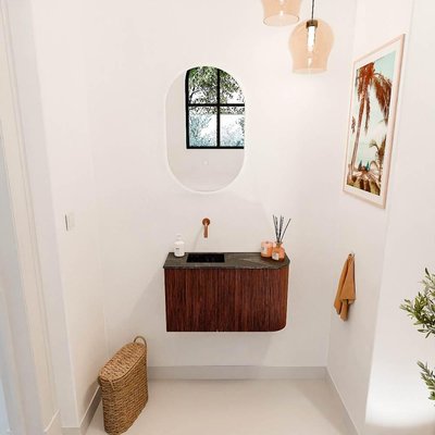 Mondiaz JOYA-DLUX 71.6cm toiletmeubel - ronding rechts kleur Ruby - Wastafel FAYE positie Links Zonder kraangat kleur Lava.