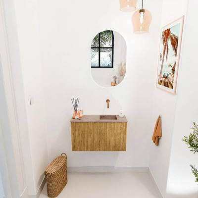 Mondiaz JOYA-DLUX 70cm toiletmeubel - kleur Oak - Wastafel FAYE positie Rechts Zonder kraangat kleur Arena.