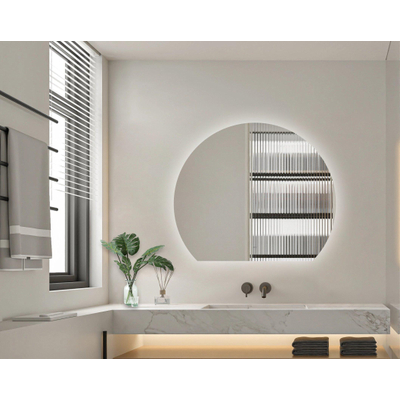 FugaFlow Eccelente Arredo Miroir salle de bain 100x85.3cm - demi-sphère - horizontal/vertical - éclairage LED indirect - chauffe miroir - infrarouge