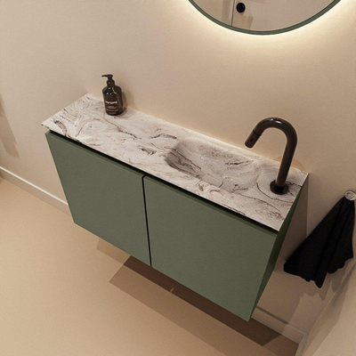 MONDIAZ TURE-DLUX Meuble toilette - 80cm - Army - EDEN - vasque Glace - position droite - 1 trou de robinet