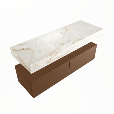 Mondiaz ALAN-DLUX Ensemble de meuble - 130cm - meuble Rust mat - 2 tiroirs - Lavabo Cloud Frappe suspendu - vasque Centre - 1 trou de robinet