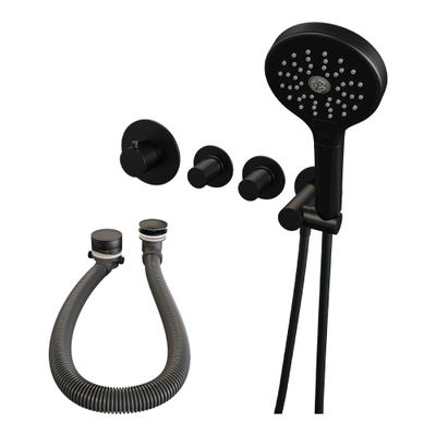 BRAUER Stripe Thermostatische Badkraan - SET 02 - inbouw - badvulcombinatie - 3-standen handdouche - doucheslang - wandaansluitbocht - mat zwart