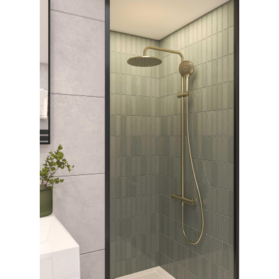 MAY Général Ensemble de douche de pluie apparent avec thermostat avec. douchette 3 jets et douche de tête Ø 25cm Or brossé mat pvd