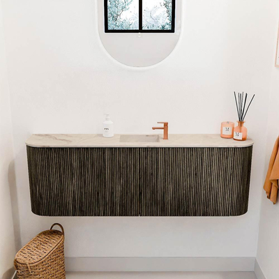 Mondiaz JOYA-DLUX 123.2cm toiletmeubel - ronding links en rechts kleur Shadow - Wastafel FAYE positie Midden 1 kraangat kleur Frappe.