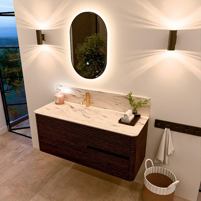 Mondiaz CIRO-DLUX Ensemble de meubles de salle de bains - 120x45x50cm - lavabo en solid surface Nata - 1 vasque à gauche - 1 trou de robinet - 2 tiroirs - Noyer