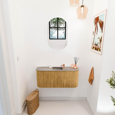 Mondiaz JOYA-DLUX 93.2cm toiletmeubel - ronding links en rechts kleur Oak - Wastafel FAYE positie Midden 1 kraangat kleur Oza.