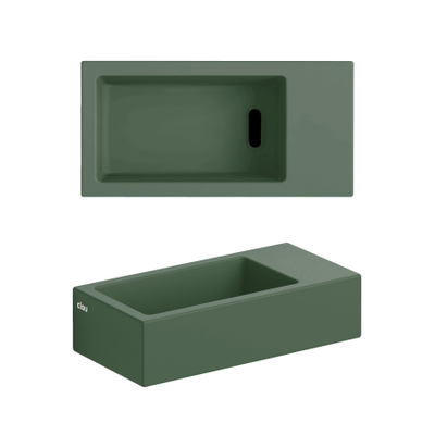 Clou Flush 3 lave-mains 36x18cm s. trou de robinet à droite vert pin mat cér.