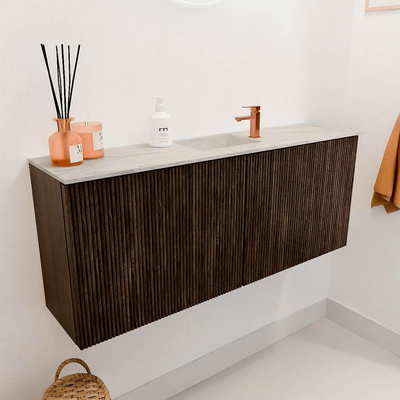 Mondiaz JOYA-DLUX 100cm meuble de salle de bains - couleur Walnut - Vasque FAYE position Milieu 1 trou de robinet couleur Ostra.