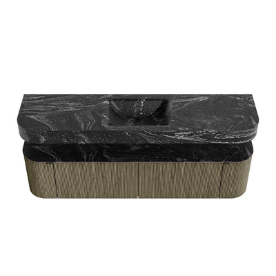 MONDIAZ THOR-DLUX 180cm badmeubel ronding links + rechts kleur Shadow met 2 lades en 2 deuren. Vrijhangende wastafel CLOUD Midden 1 kraangat kleur Lava.