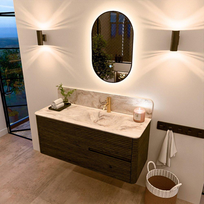 Mondiaz CIRO-DLUX Badkamermeubelset - 120x45x50cm - Solid surface wastafel Frappe - 1 wasbak Rechts - 1 kraangat - 2 lades - Shadow
