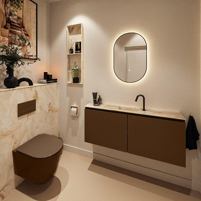 MONDIAZ TURE-DLUX Meuble toilette - 120cm - Rust - EDEN - vasque Frappe - position centrale - 1 trou de robinet