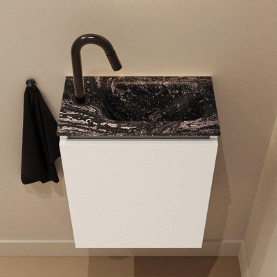 MONDIAZ TURE-DLUX Meuble de toilettes 40 cm Talc. EDEN lavabo Lava position à droite. Avec 1 trou de robinet.