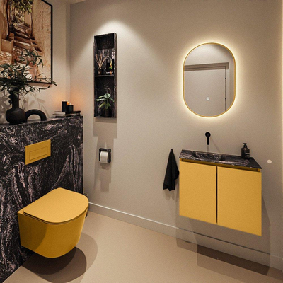 MONDIAZ TURE-DLUX Meuble WC 60cm Ocher. EDEN lavabo Lava position gauche. Sans trou de robinet.